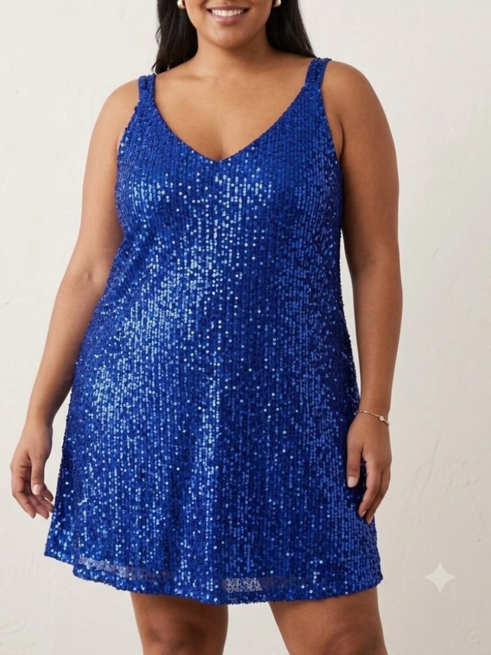 NWT Trancylight Royal Blue Sequin V-Neck Mini Dress-Size 2XL Party Cocktail Y2K